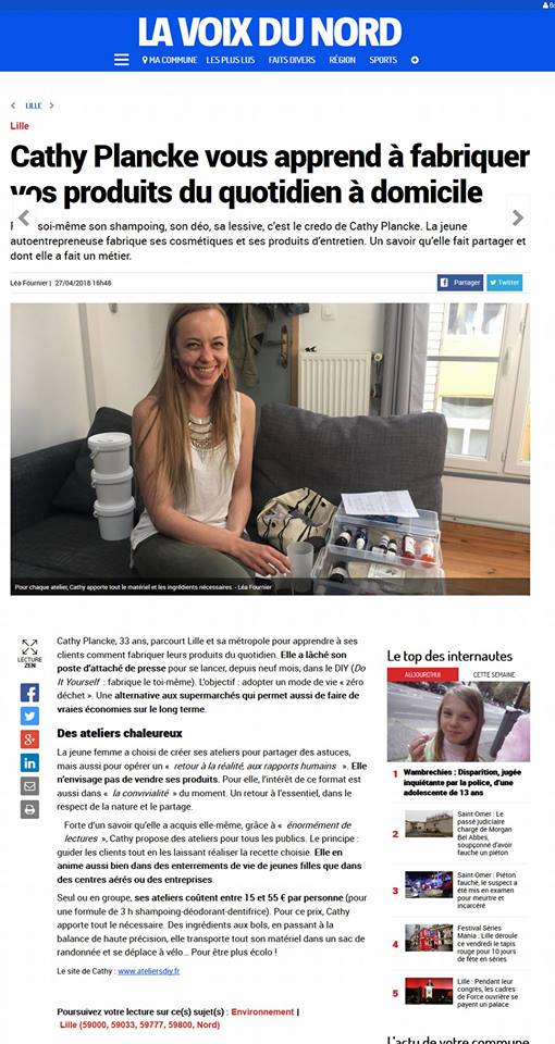 VDN AteliersDIY Retrouvez l'article complet sur http://www.lavoixdunord.fr/366958/article/2018-04-27/cathy-plancke-vous-apprend-fabriquer-vos-produits-du-quotidien-domicile